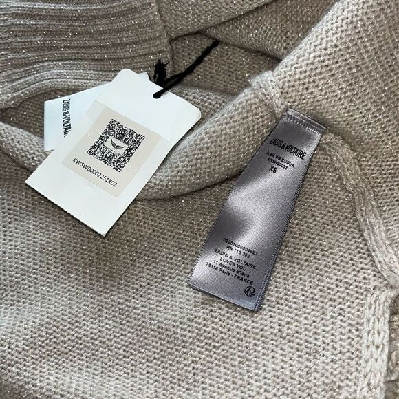 NWT Zadig & Voltaire Alma Bijoux Cashmere Sweater in Mastic Size XS - Picture 9 of 15